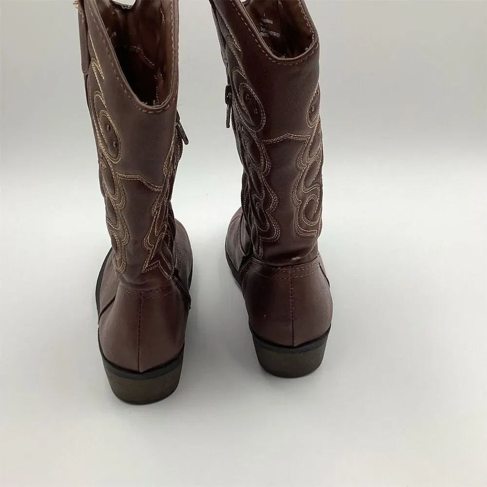 Cat & Jack Girls Western‎ Cowgirl Boots Brown Size 4 Casual Embroidered